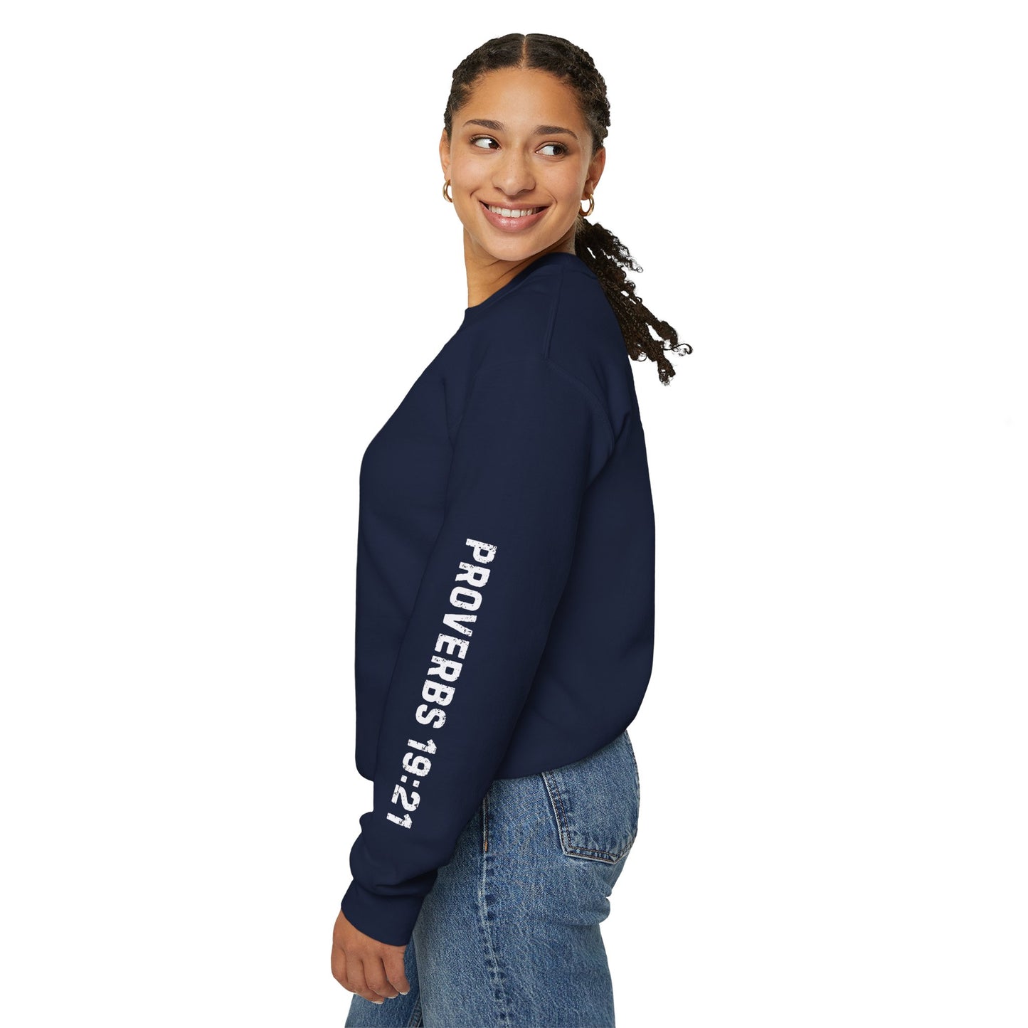 Christian Sweatshirt with 'He Has a Plan Proverbs 19:21' Design