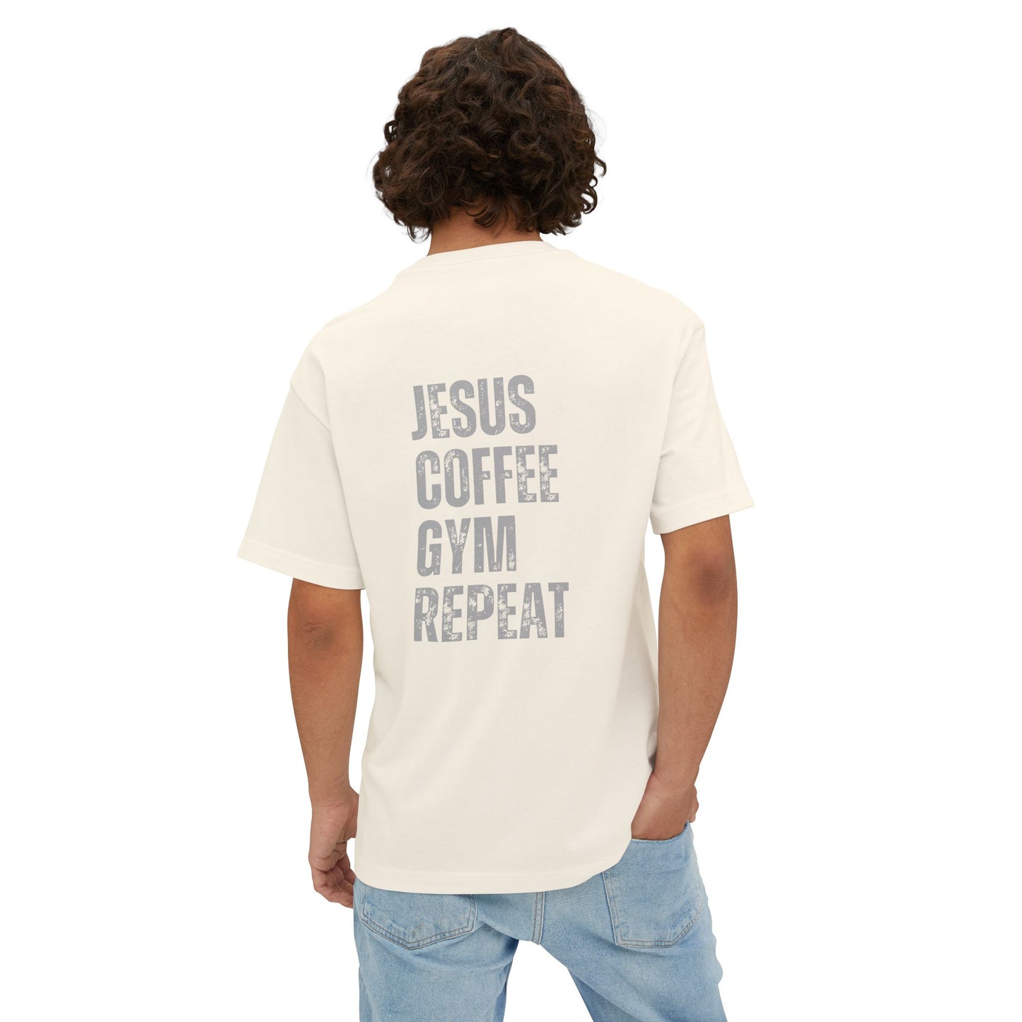 Jesus Gym Repeat Oversized Tee, Christian T-shirt, Motivational Tee