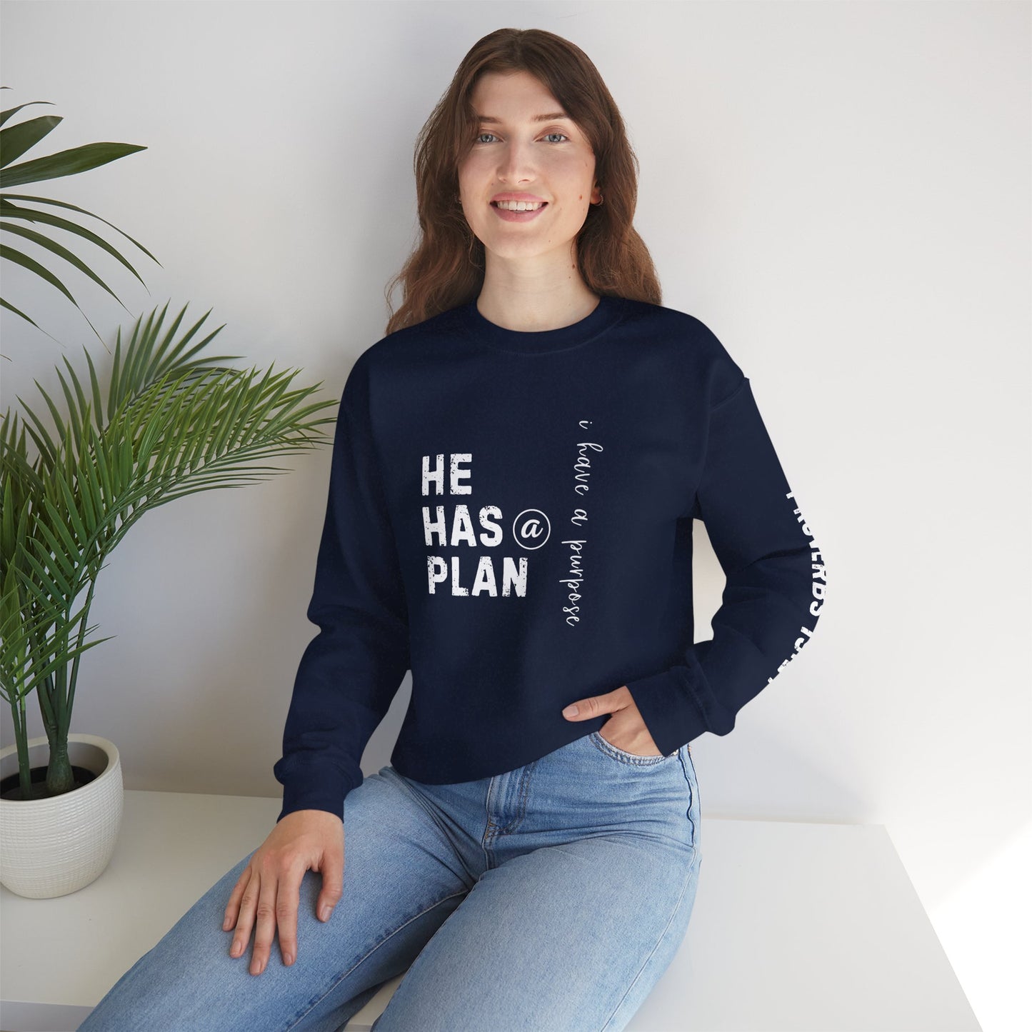 Christian Sweatshirt with 'He Has a Plan Proverbs 19:21' Design