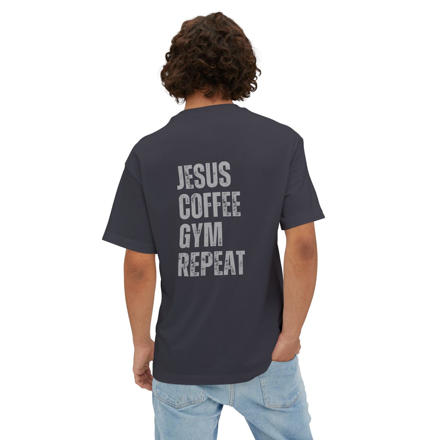 Jesus Gym Repeat Oversized Tee, Christian T-shirt, Motivational Tee