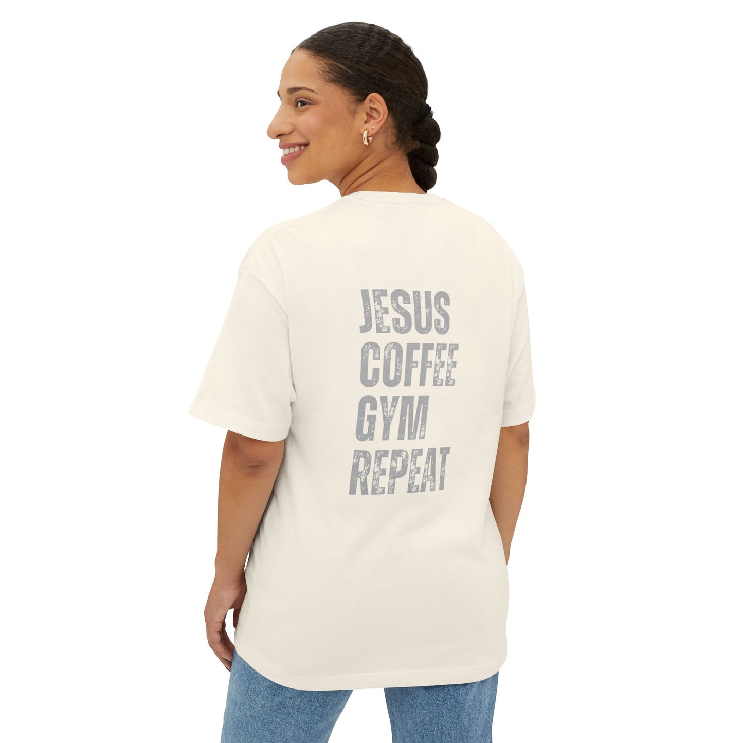 Jesus Gym Repeat Oversized Tee, Christian T-shirt, Motivational Tee