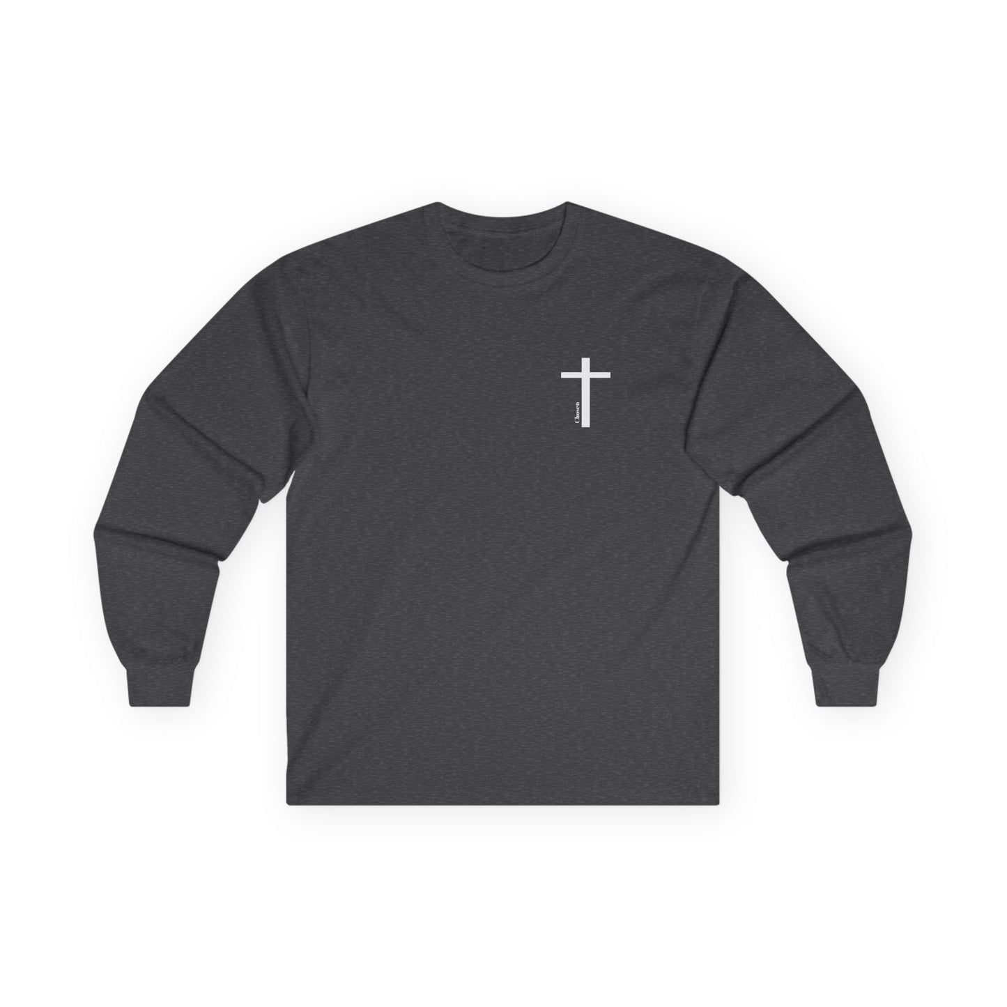 Christian Cross Long Sleeve Tee — "Chosen, Loved, Redeemed" Faith Shirt