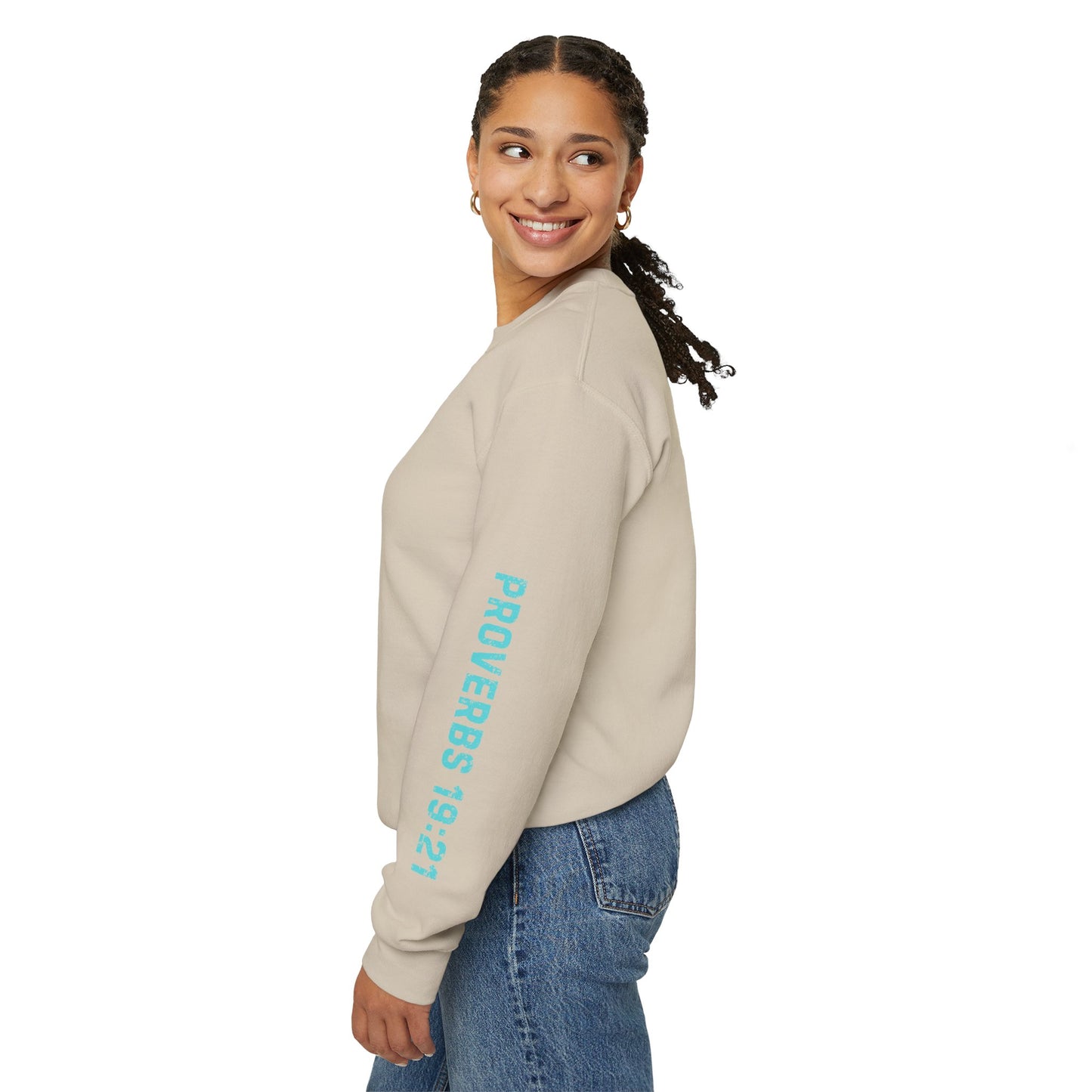 Christian Sweatshirt with 'He Has a Plan Proverbs 19:21' Design