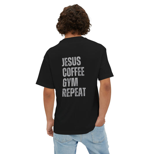 Jesus Gym Repeat Oversized Tee, Christian T-shirt, Motivational Tee