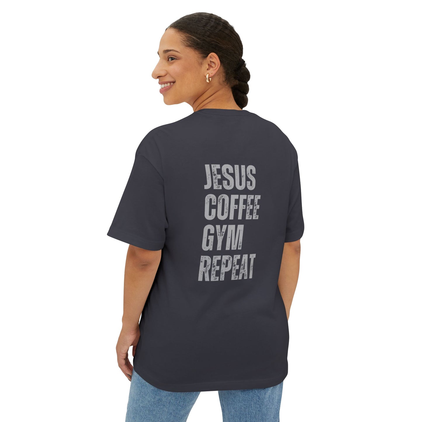 Jesus Gym Repeat Oversized Tee, Christian T-shirt, Motivational Tee