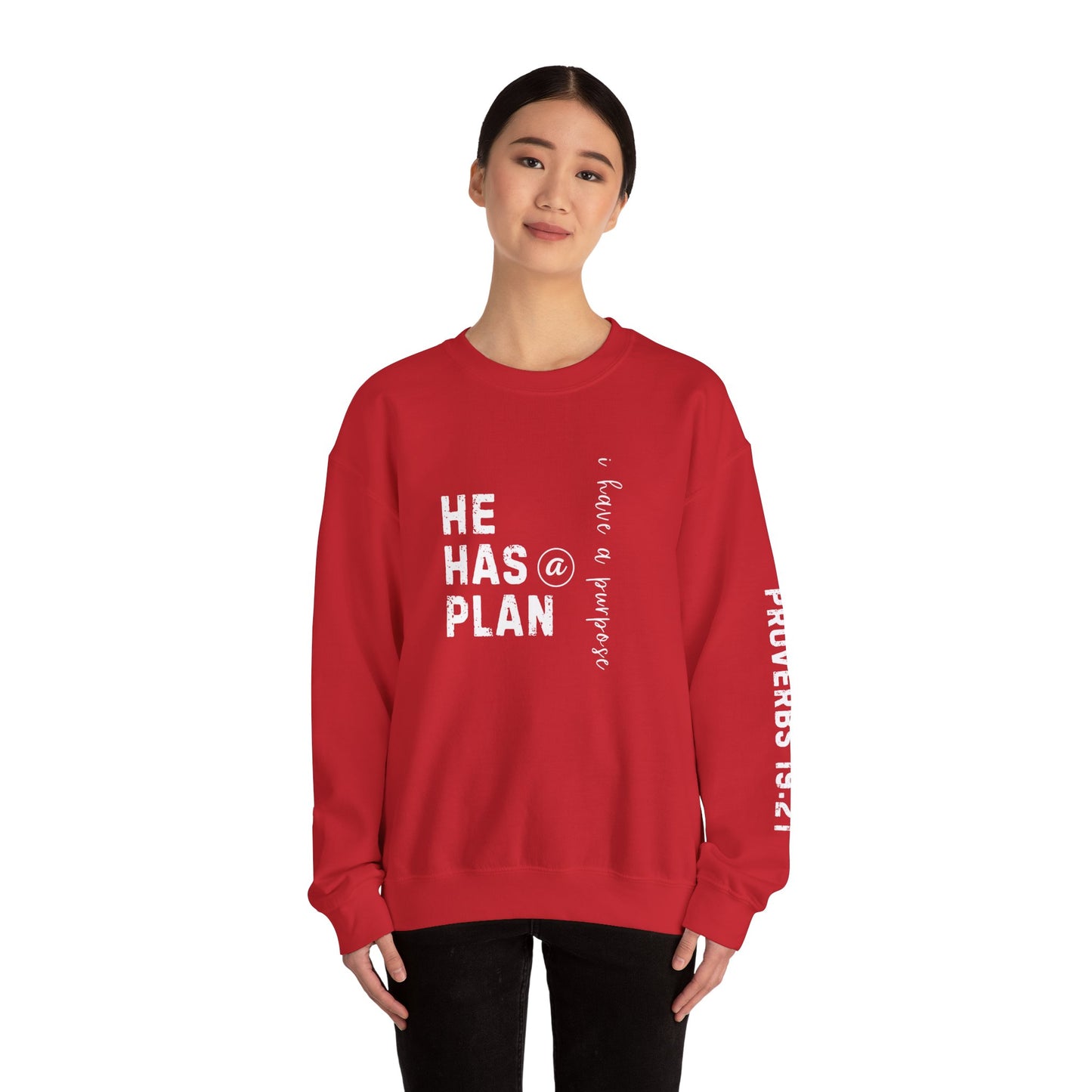 Christian Sweatshirt with 'He Has a Plan Proverbs 19:21' Design