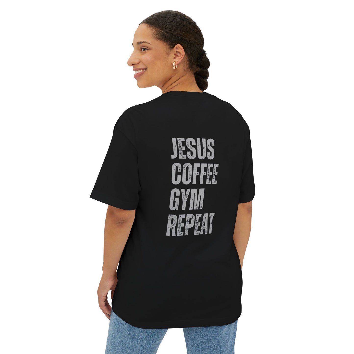 Jesus Gym Repeat Oversized Tee, Christian T-shirt, Motivational Tee