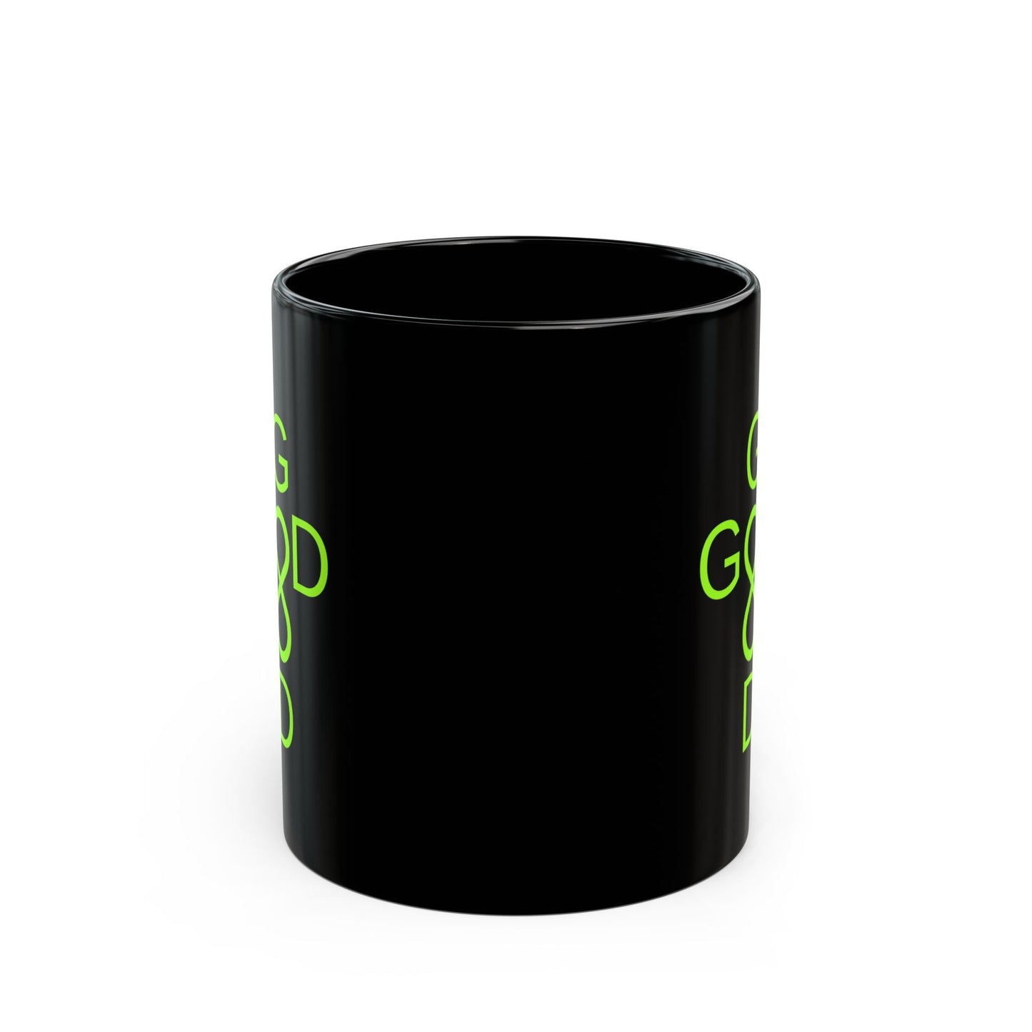 Black Ceramic Mug - Neon Green 'Good Good' Infinity Design (11oz, 15oz)
