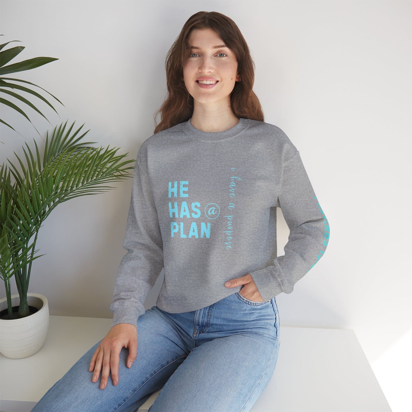 Christian Sweatshirt with 'He Has a Plan Proverbs 19:21' Design