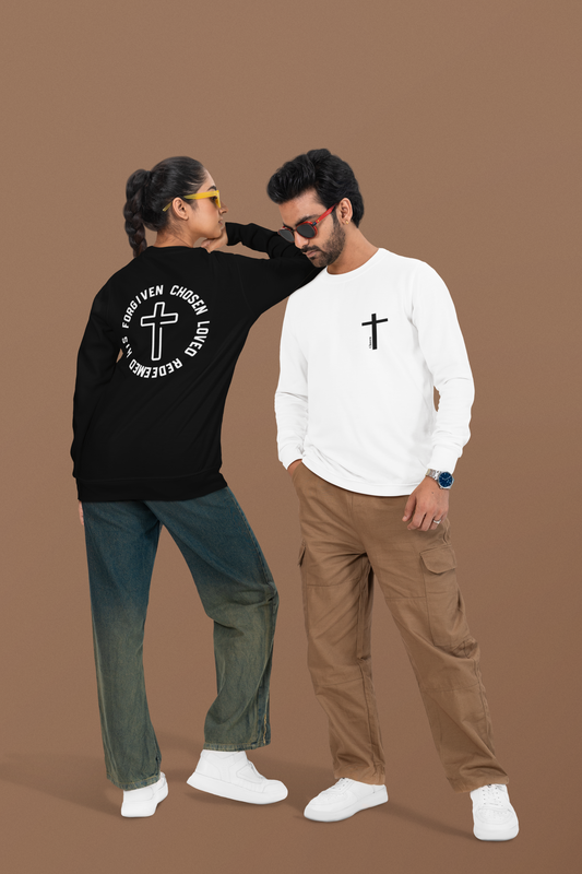 Christian Cross Long Sleeve Tee — "Chosen, Loved, Redeemed" Faith Shirt