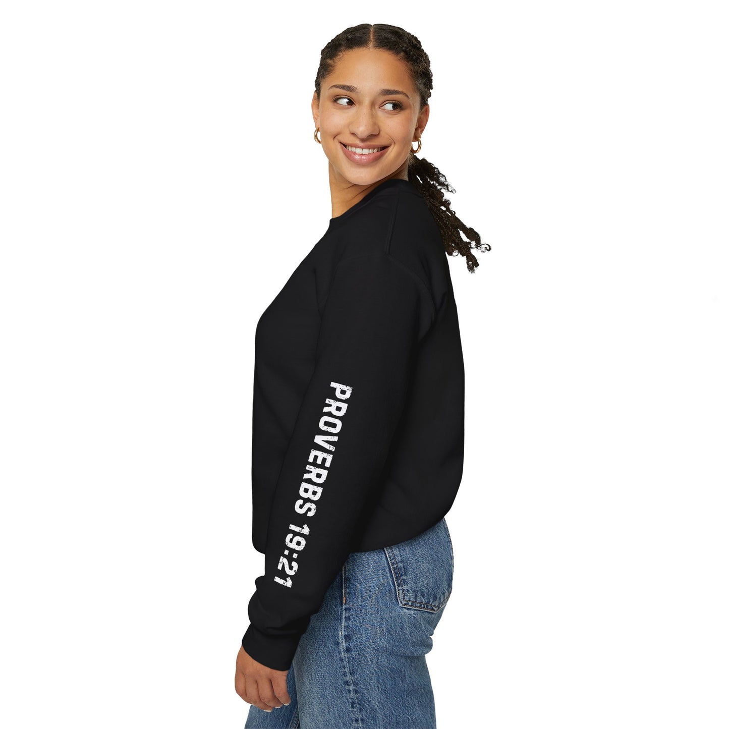 Christian Sweatshirt with 'He Has a Plan Proverbs 19:21' Design