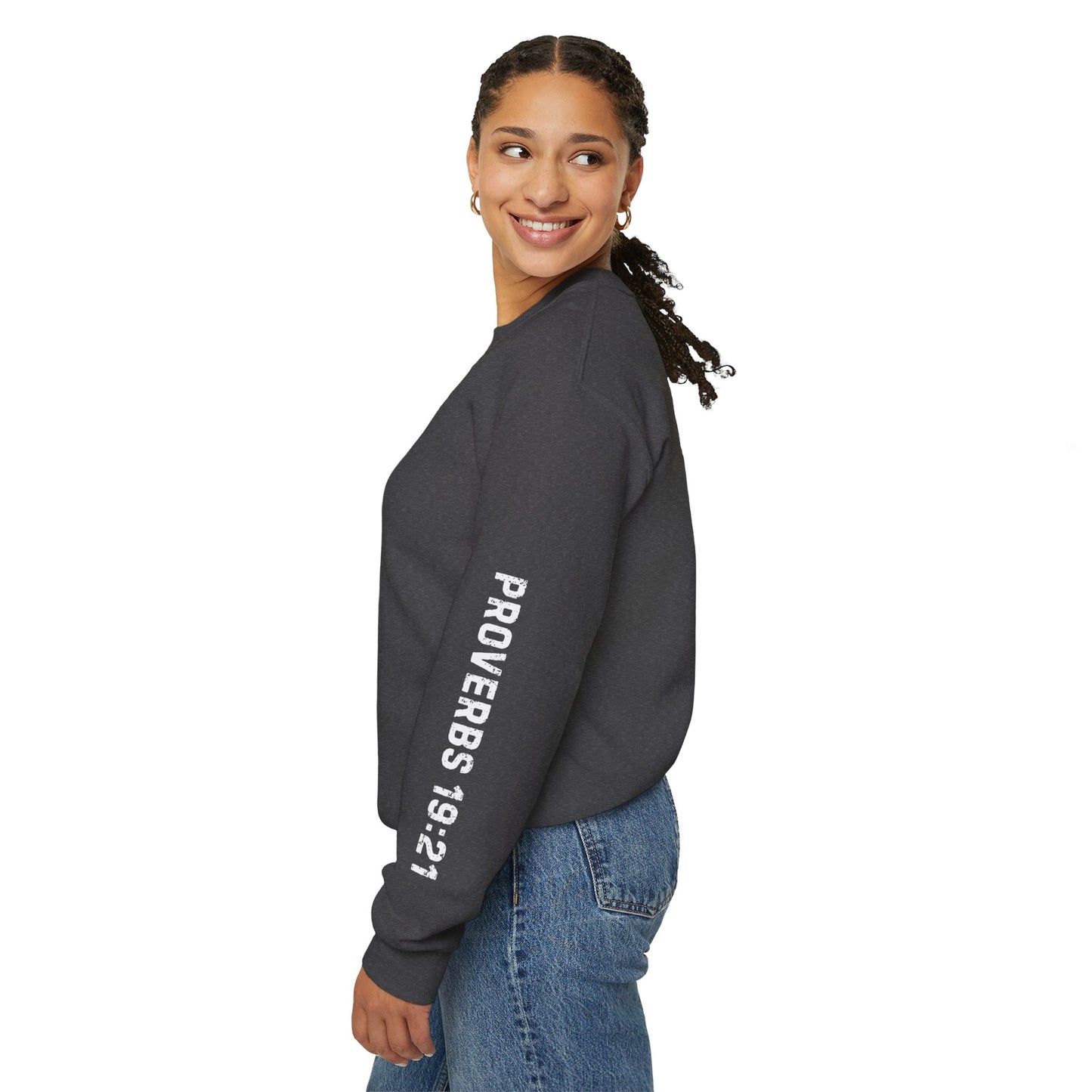 Christian Sweatshirt with 'He Has a Plan Proverbs 19:21' Design