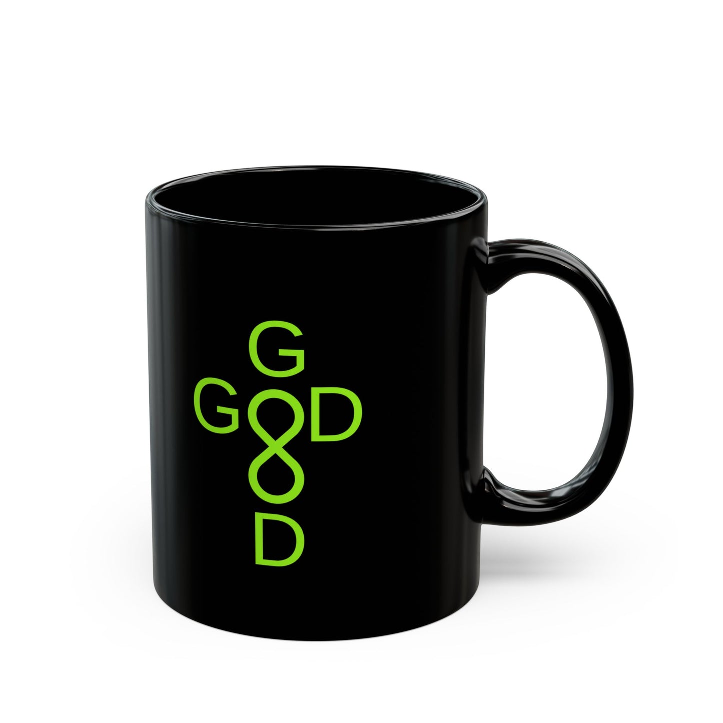 Black Ceramic Mug - Neon Green 'Good Good' Infinity Design (11oz, 15oz)