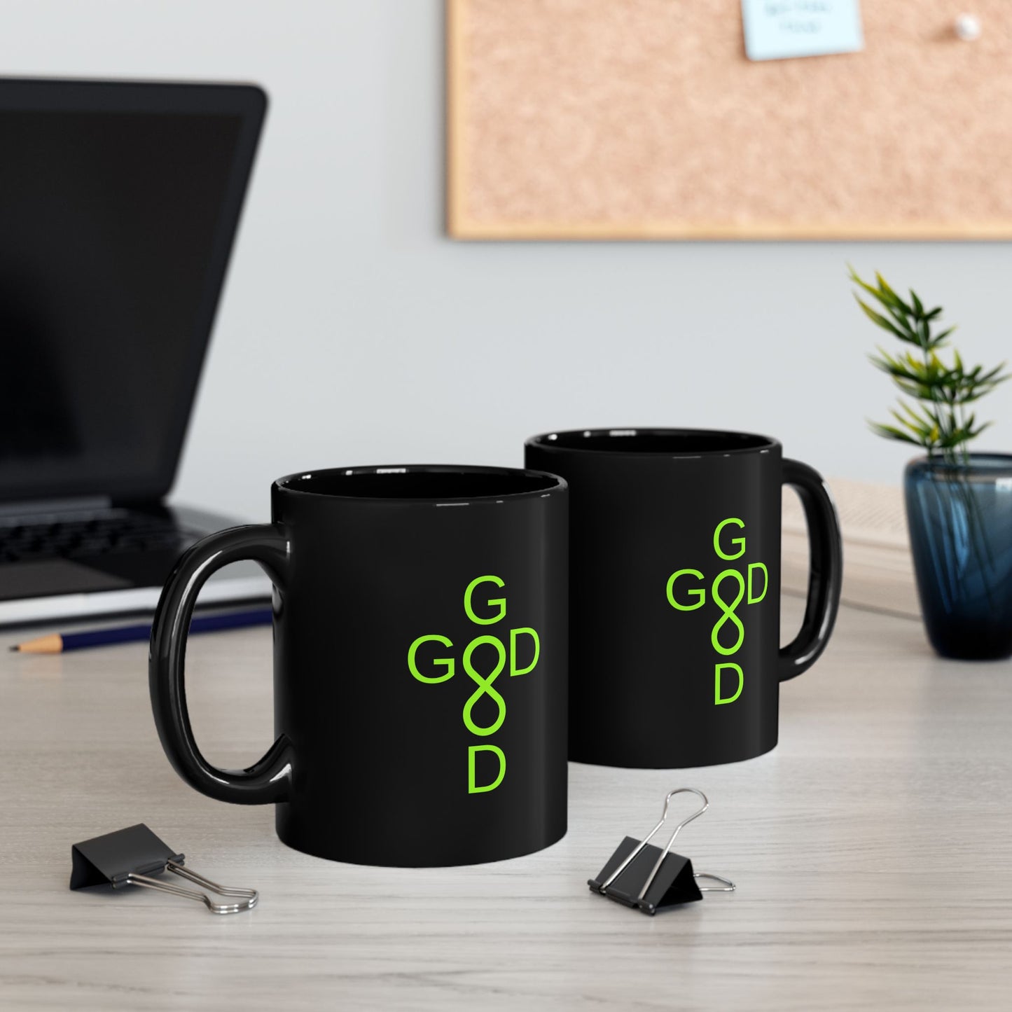 Black Ceramic Mug - Neon Green 'Good Good' Infinity Design (11oz, 15oz)