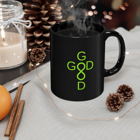 Black Ceramic Mug - Neon Green 'Good Good' Infinity Design (11oz, 15oz)