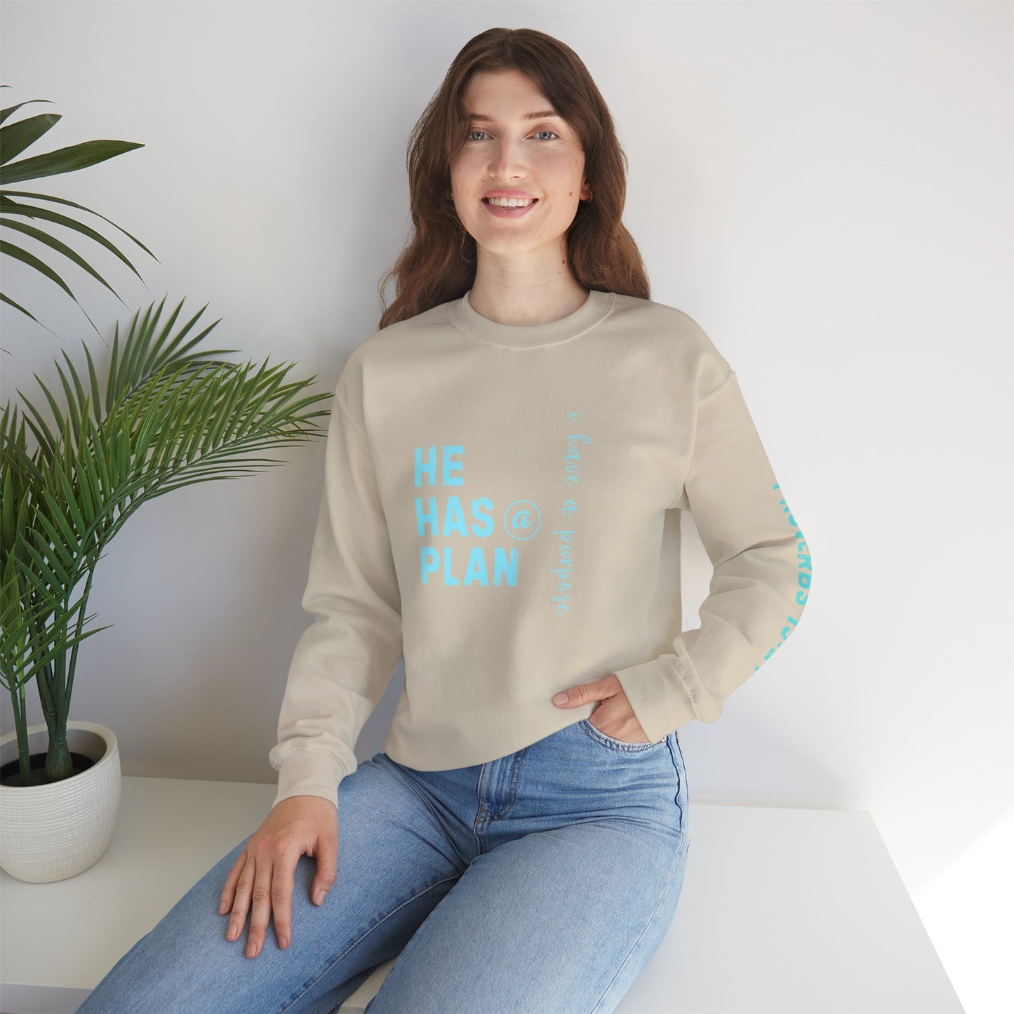 Christian Sweatshirt with 'He Has a Plan Proverbs 19:21' Design