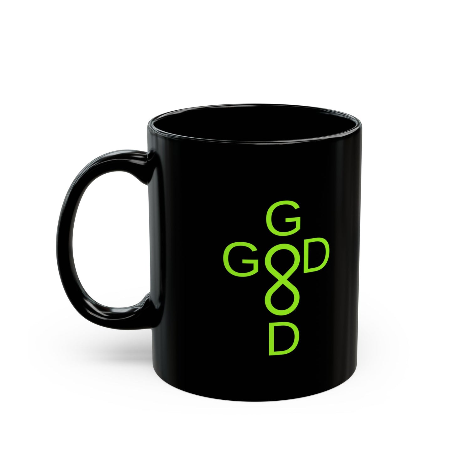 Black Ceramic Mug - Neon Green 'Good Good' Infinity Design (11oz, 15oz)