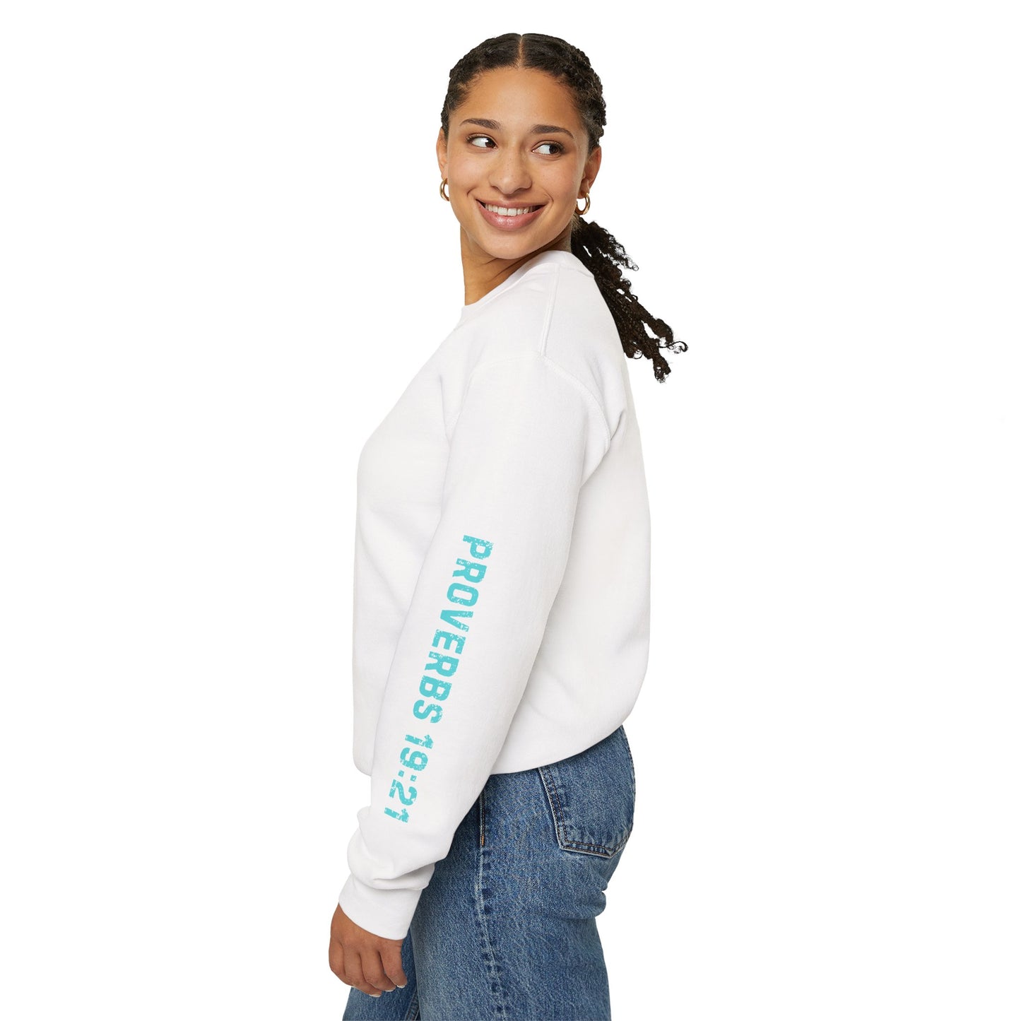 Christian Sweatshirt with 'He Has a Plan Proverbs 19:21' Design