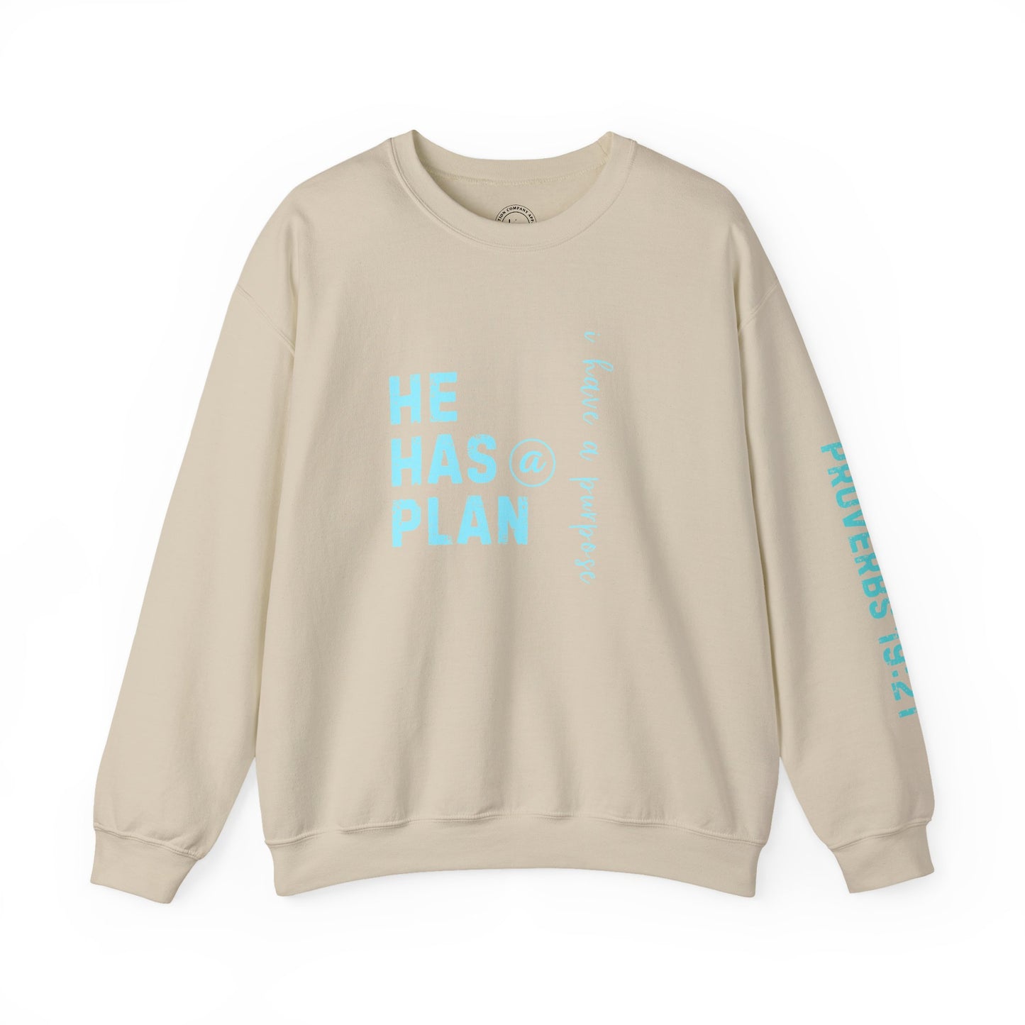 Christian Sweatshirt with 'He Has a Plan Proverbs 19:21' Design