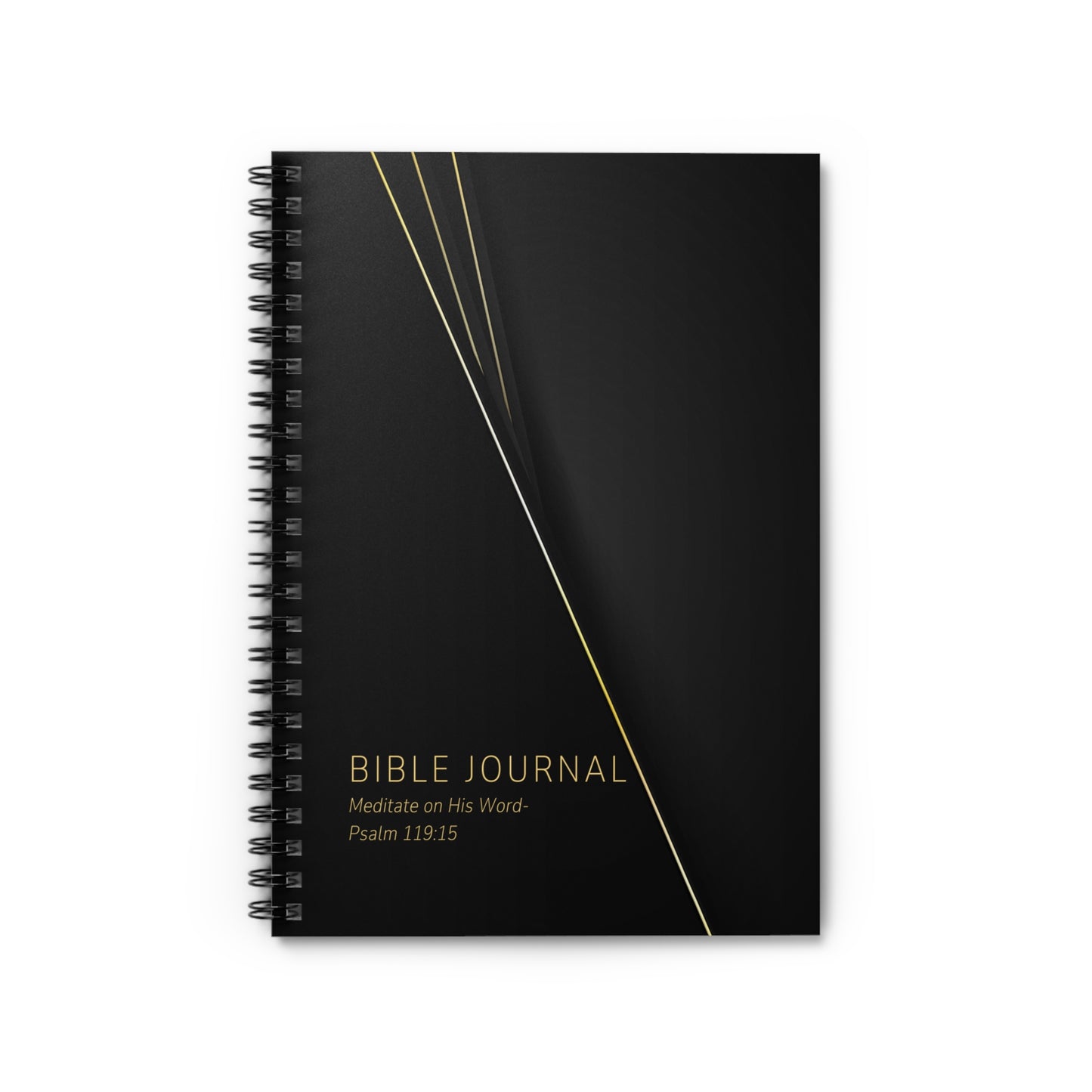 Bible Journal Spiral Notebook — "Meditate on His Word" Psalm 119:15, Elegant Black & Gold