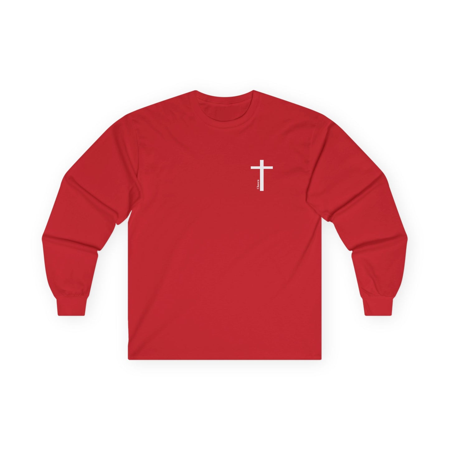 Christian Cross Long Sleeve Tee — "Chosen, Loved, Redeemed" Faith Shirt